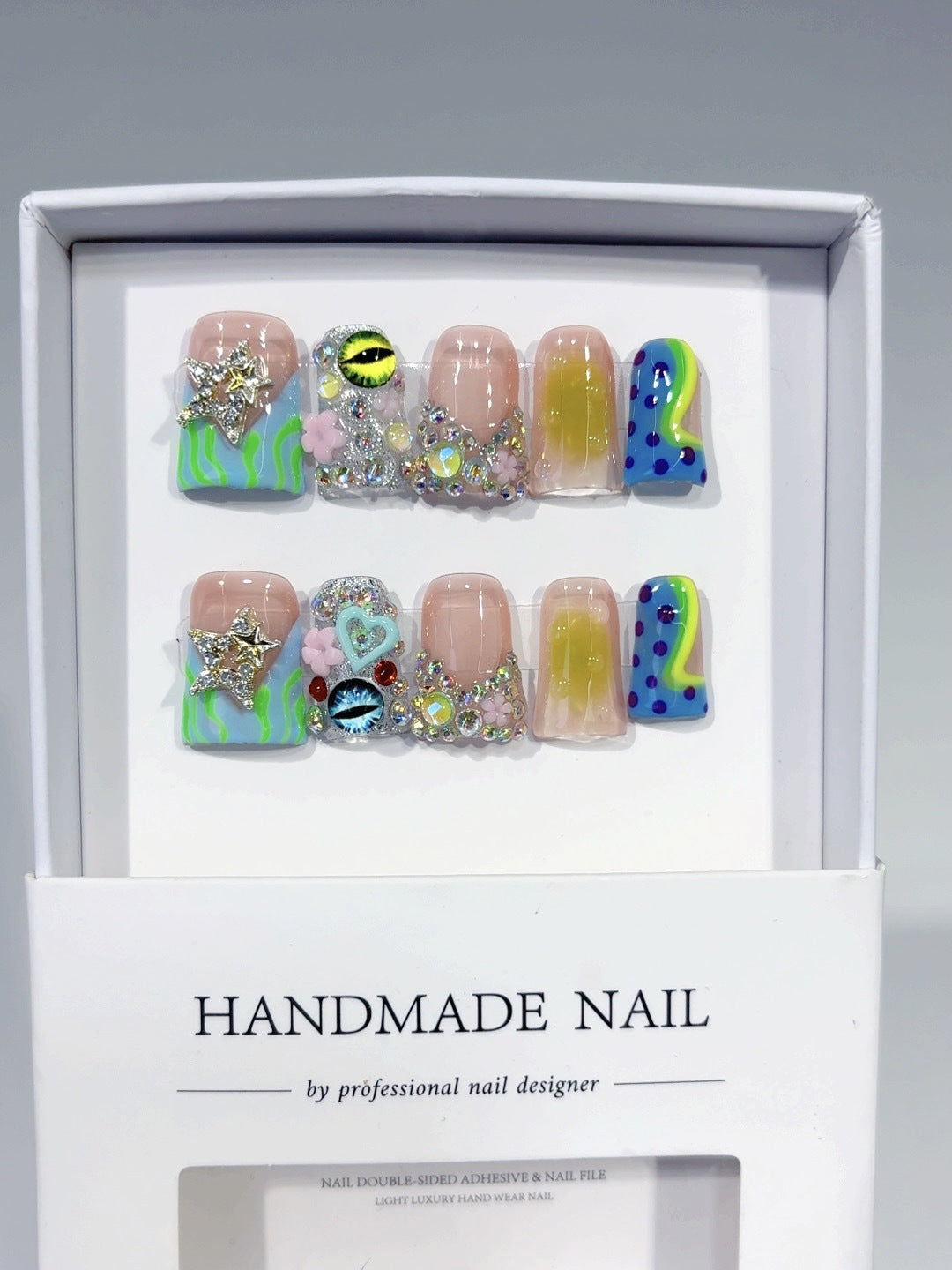 Y2K Ocean Dream: "Neon Tide" – Almond Press-On Nails – Image 6