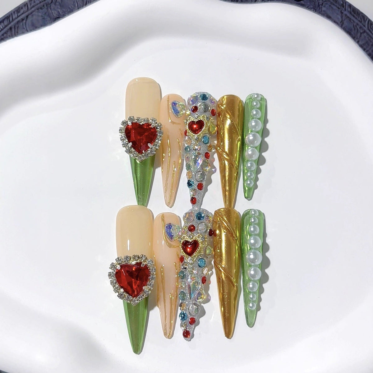 Vintage Palace Heart Gem Press On Nails