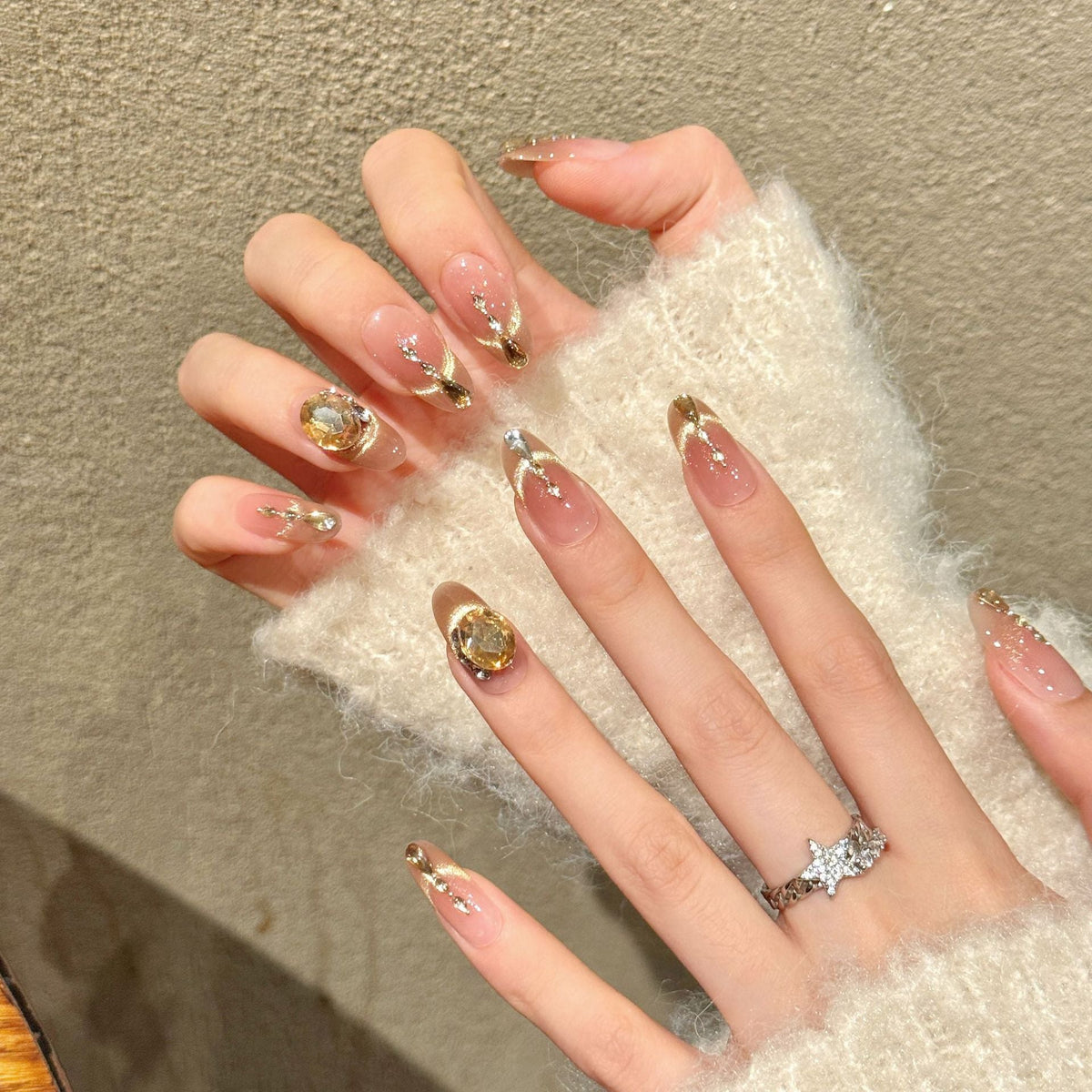 Elegant Pink Gradient Crystal Droplet Press On Nails – Image 3