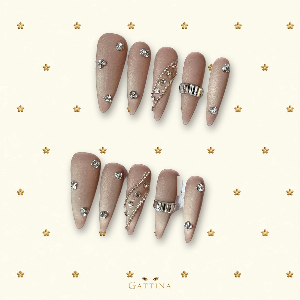 Nude Jewel by Gattina, luxury hand-crafted press-on nails