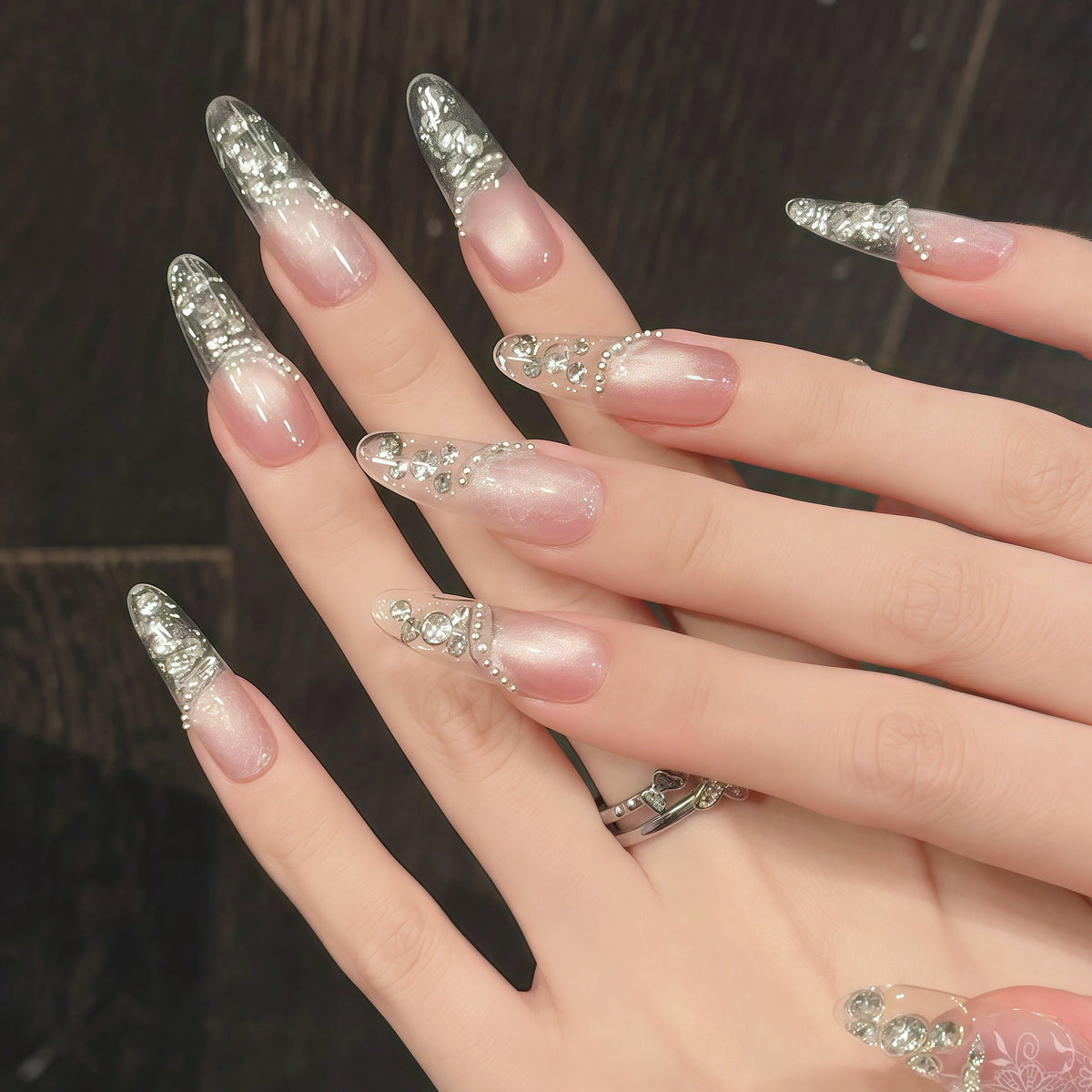 Pearl Cascade by Gattina, luxury hand-crafted press-on nails