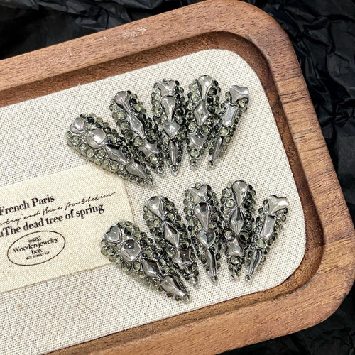 Black Diamond by Gattina, luxury hand-crafted press-on nails