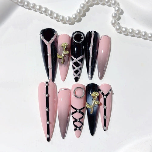 Black Blush Gothic Extra Long Press On Nails – Image 3