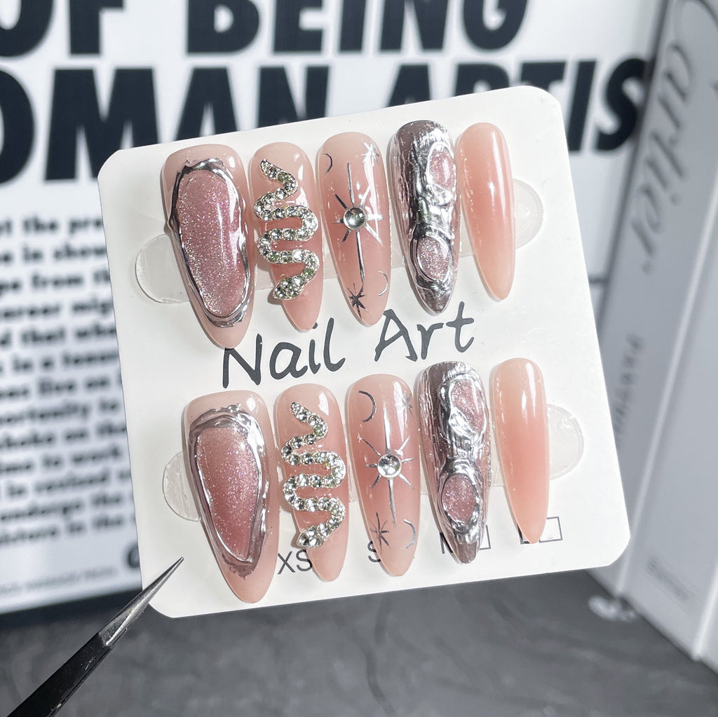Blush Cat-Eye by Gattina, luxury hand-crafted press-on nails