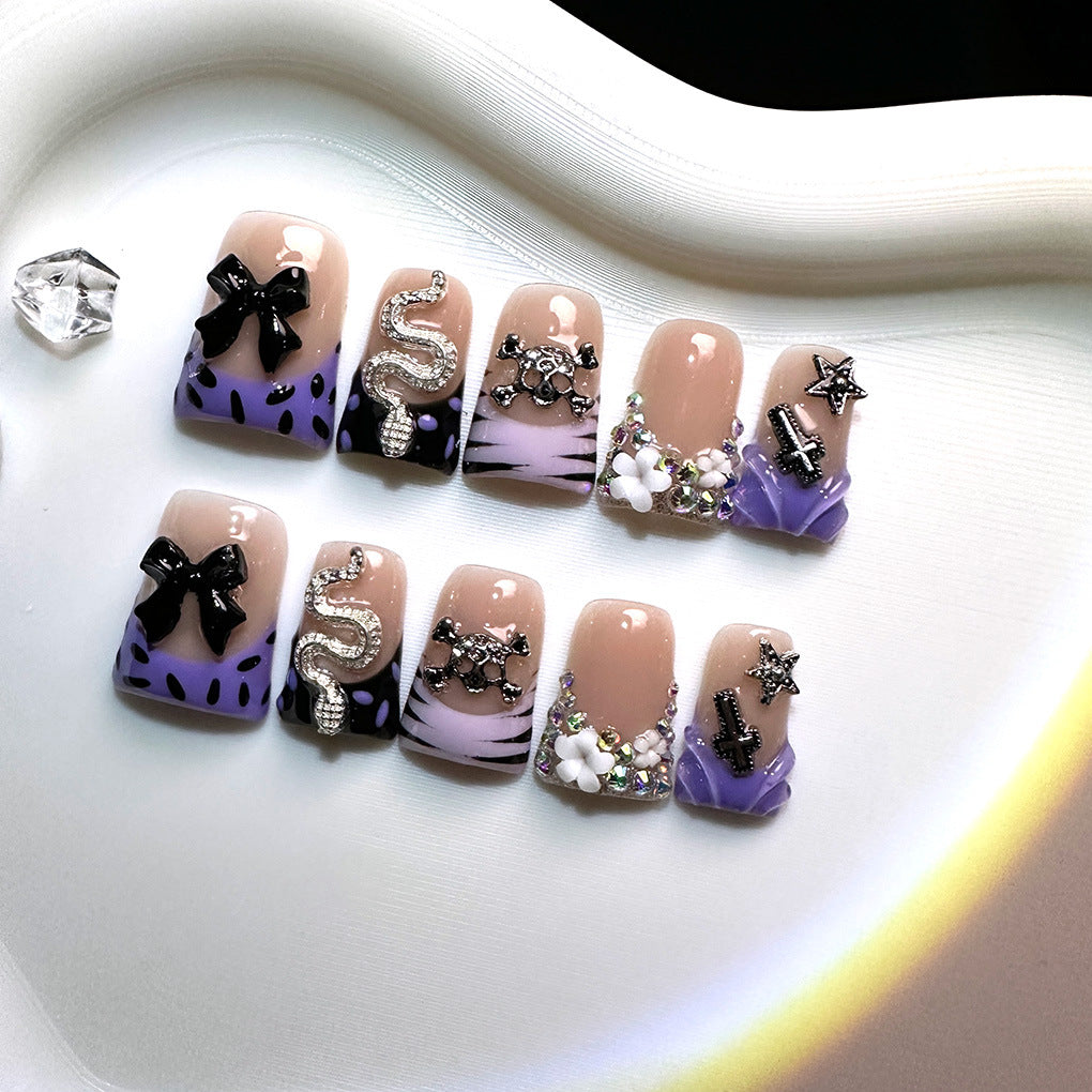 Y2K Royal Collection: "Lavender Bow Bling" – Short Square Press-On Nails – Image 3
