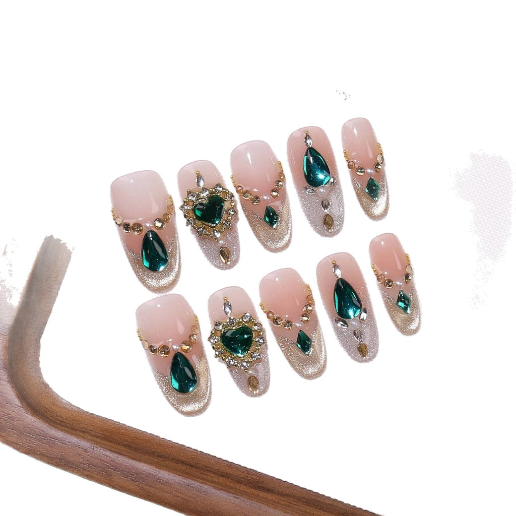 Emerald Empress by Gattina, luxury hand-crafted press-on nails