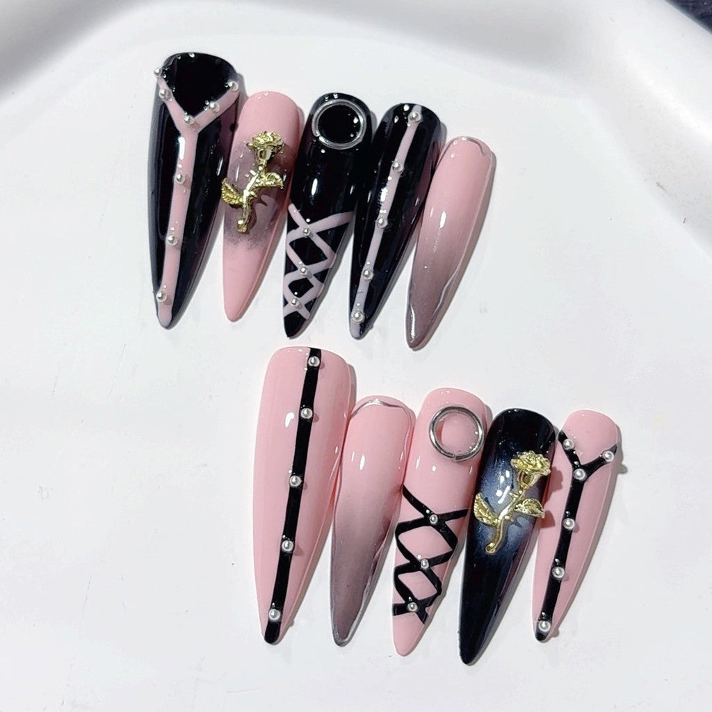 Black Blush Gothic Extra Long Press On Nails