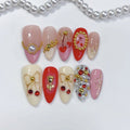 Cherry Rose Gala: "Festive Bow & Bloom" – Almond Press-On Nails – Image 3