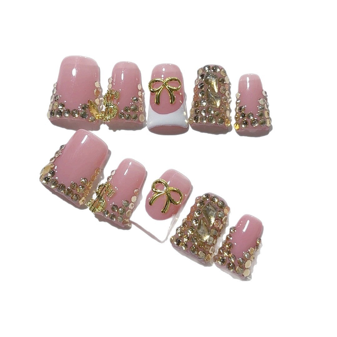 Rich Bling: "Golden Bow & Dollar" – Square Press-On Nails – Image 5