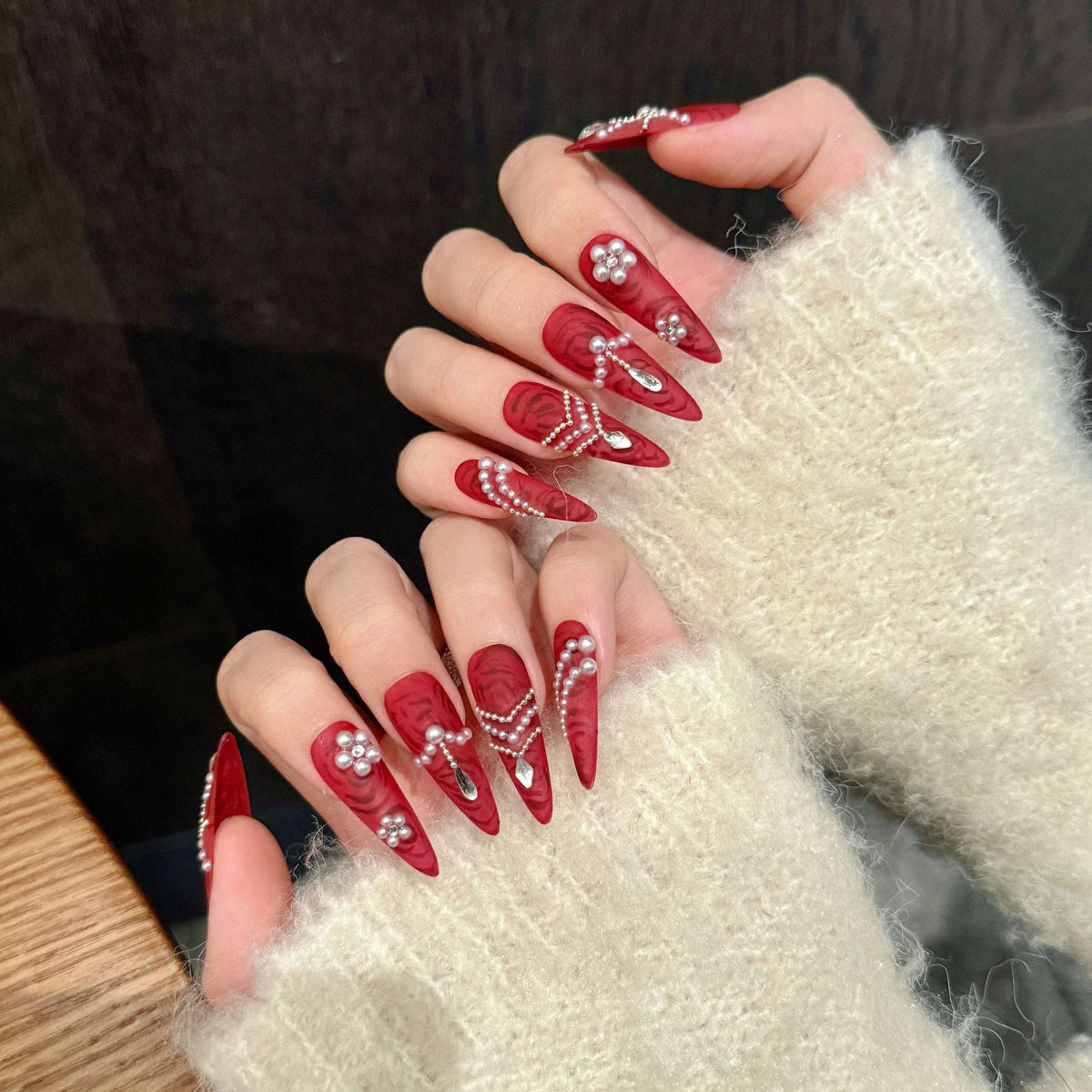 Scarlet Velvet by Gattina, luxury hand-crafted press-on nails