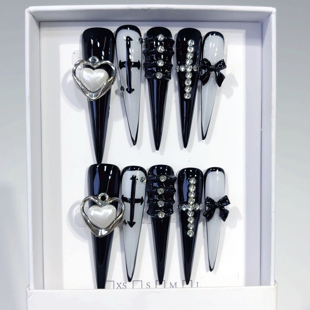 Heart & Cross by Gattina, luxury hand-crafted press-on nails