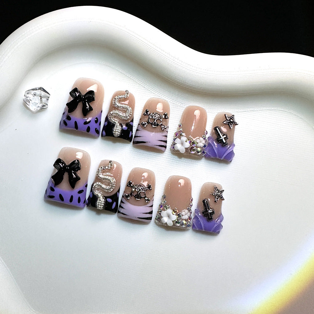 Y2K Royal Collection: "Lavender Bow Bling" – Short Square Press-On Nails – Image 4