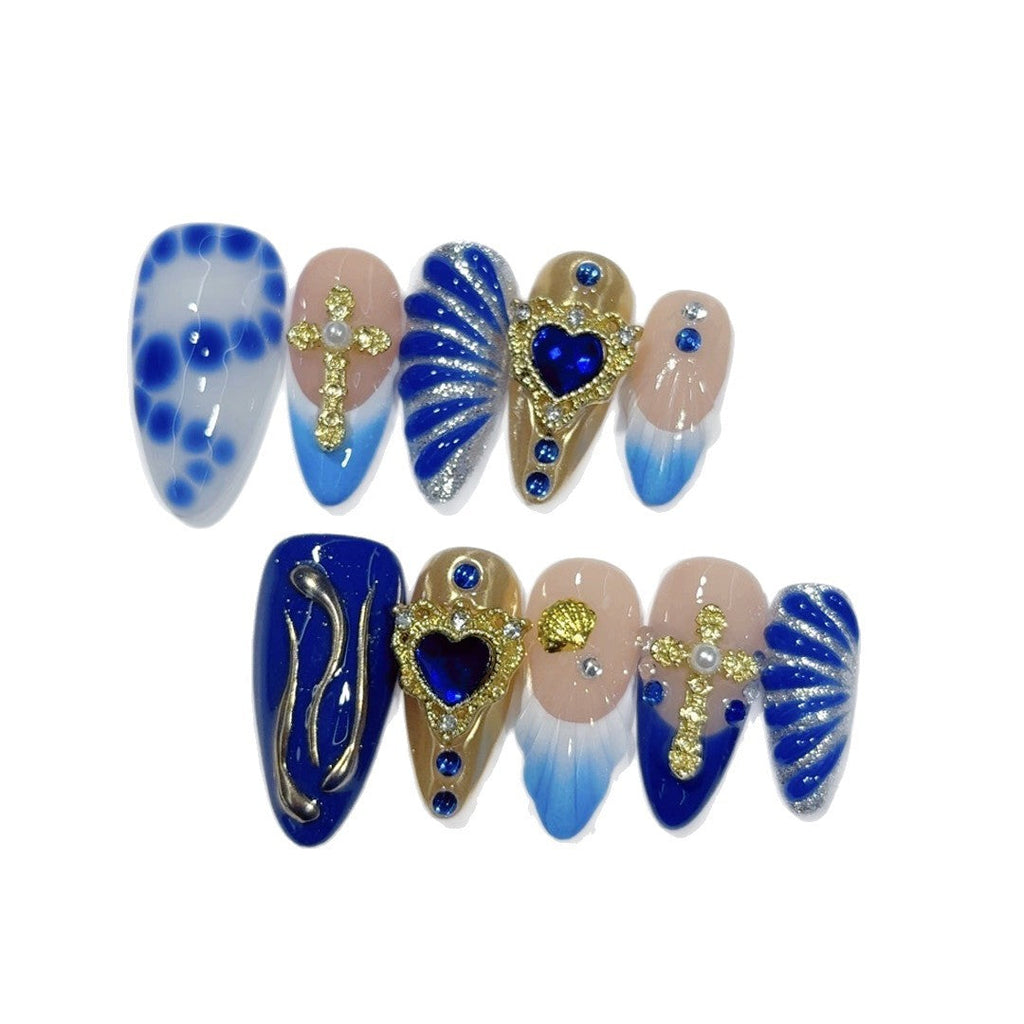 Royal Sapphire: "Ocean Crown" – Almond Press-Ons – Image 5