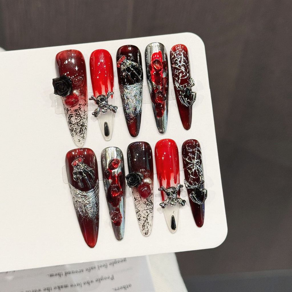 Widow's Rose by Gattina, luxury hand-crafted press-on nails