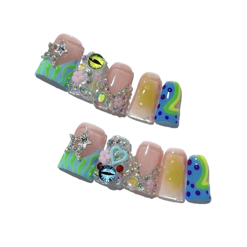 Y2K Ocean Dream: "Neon Tide" – Almond Press-On Nails – Image 5