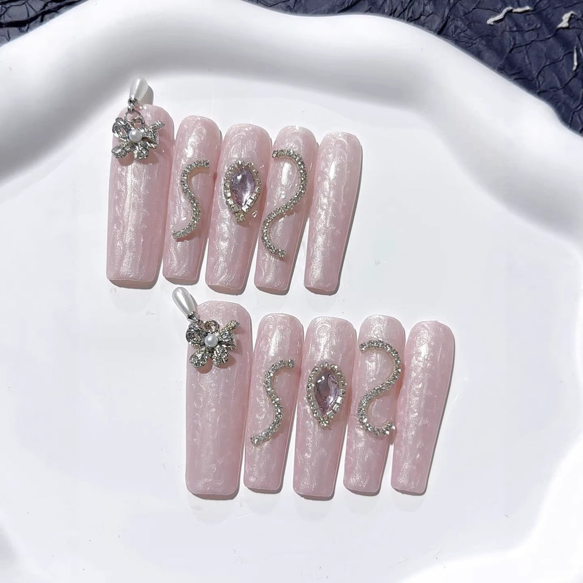 Pink Serpent: "Snake Spell" – Extra Long Square Press-On Nails – Image 4
