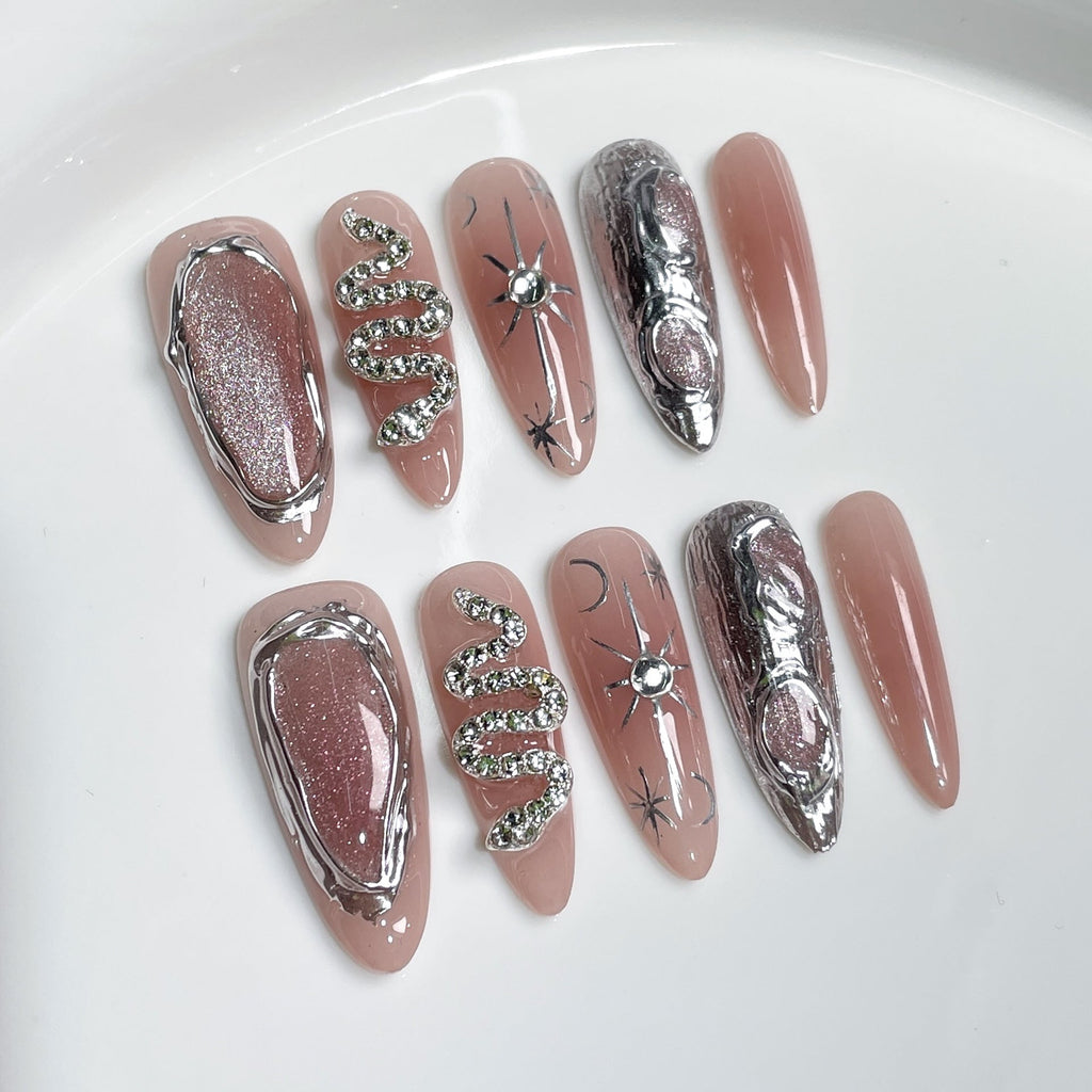 Blush Cat-Eye by Gattina, luxury hand-crafted press-on nails