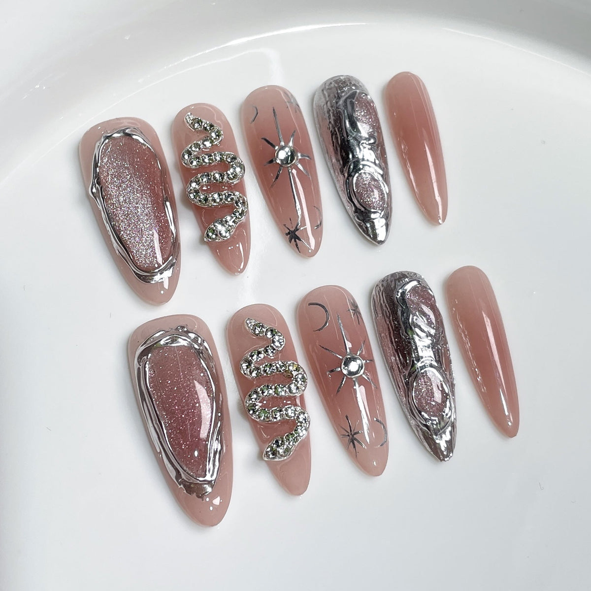 Blush Cat-Eye by Gattina, luxury hand-crafted press-on nails