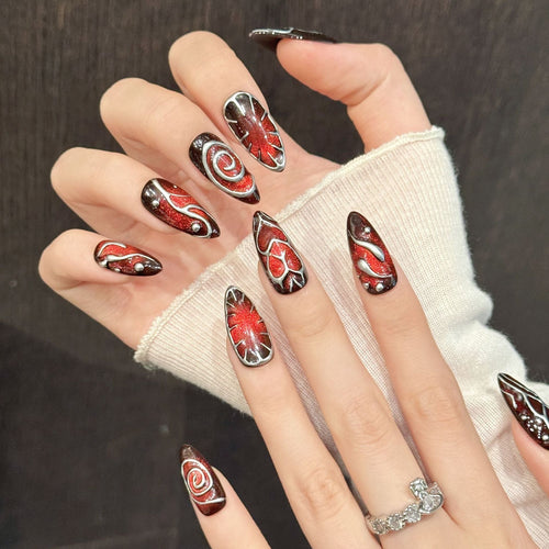 Crimson Hex by Gattina, luxury hand-crafted press-on nails