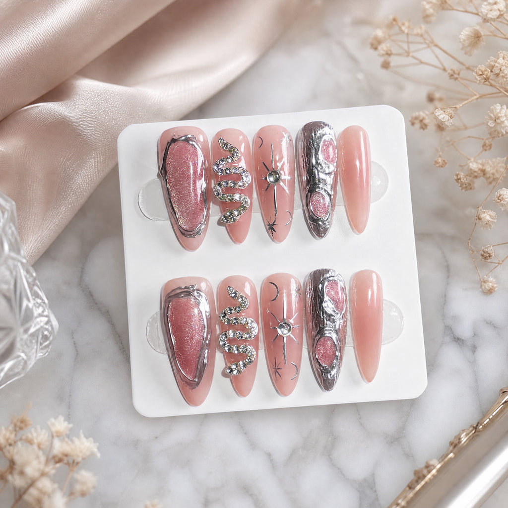 Blush Cat-Eye by Gattina, luxury hand-crafted press-on nails