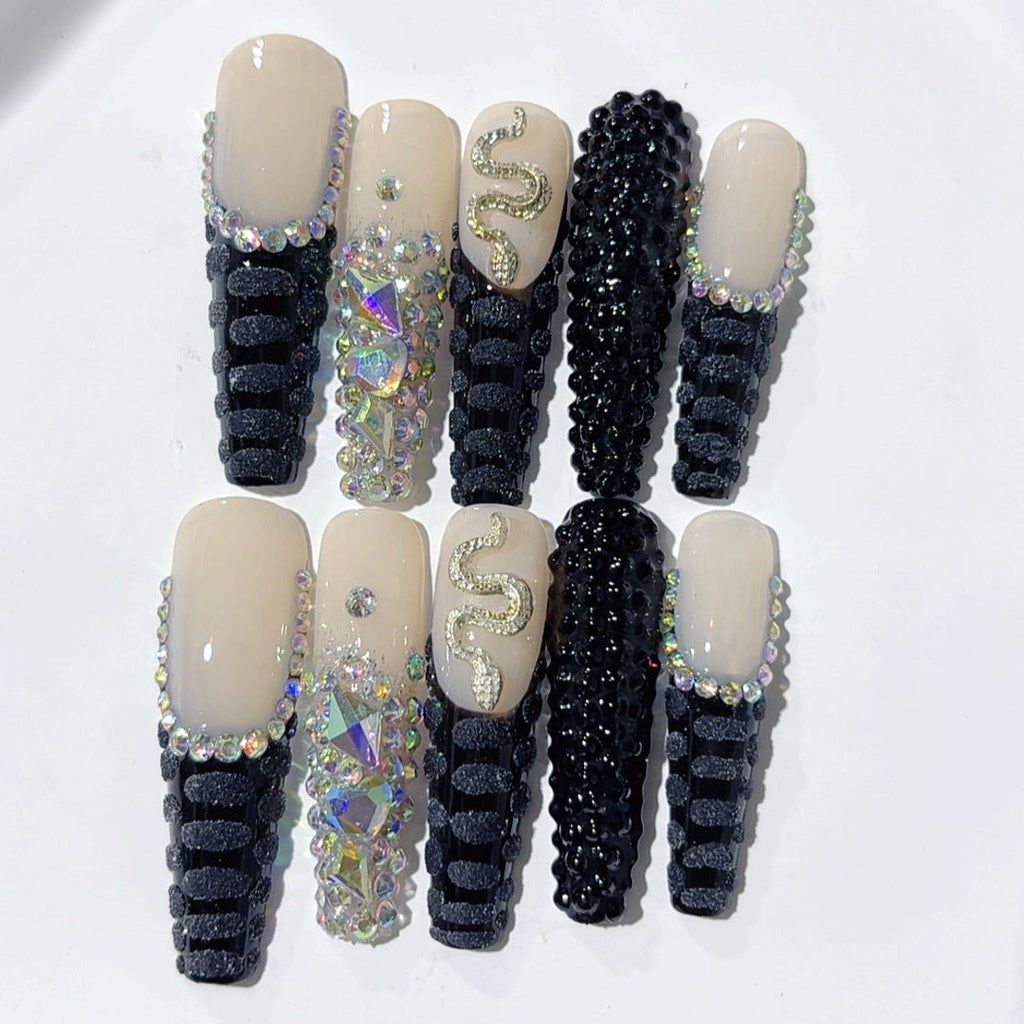 Black Mamba by Gattina, luxury hand-crafted press-on nails