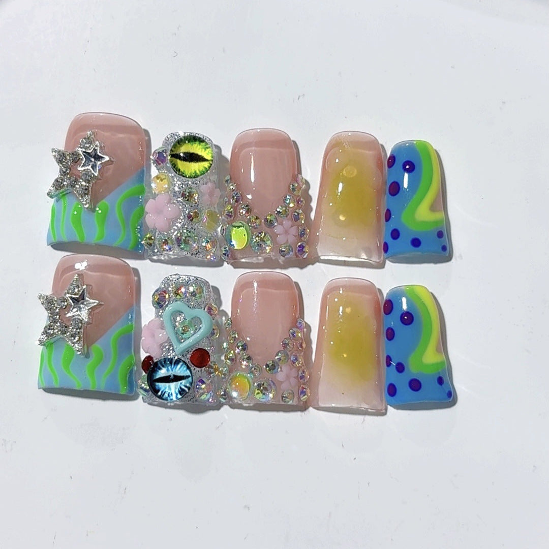 Y2K Ocean Dream: "Neon Tide" – Almond Press-On Nails – Image 2