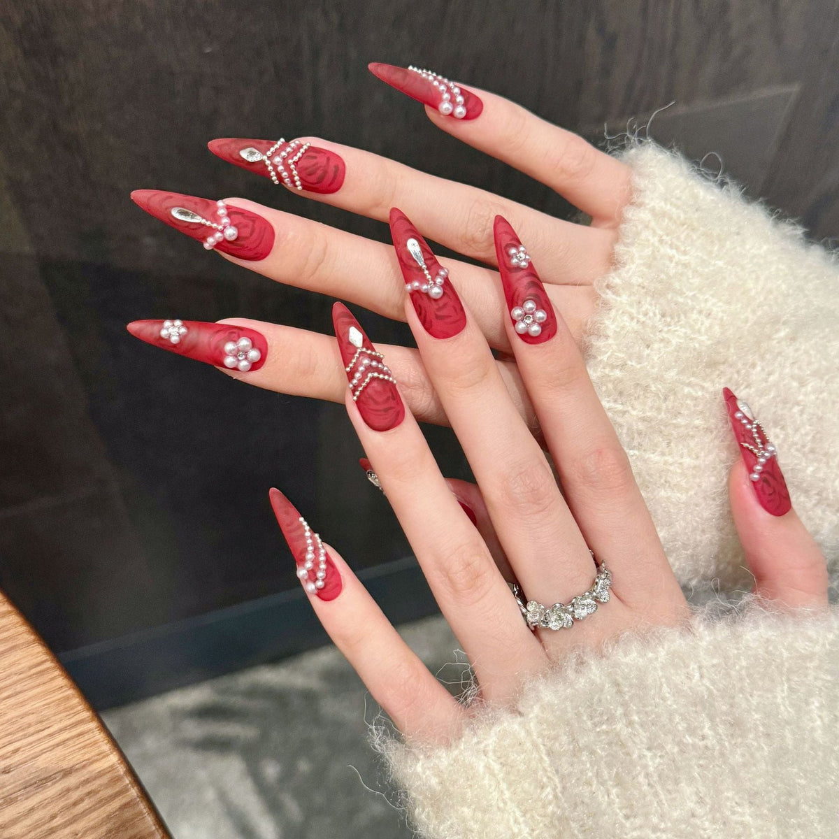 Scarlet Velvet by Gattina, luxury hand-crafted press-on nails