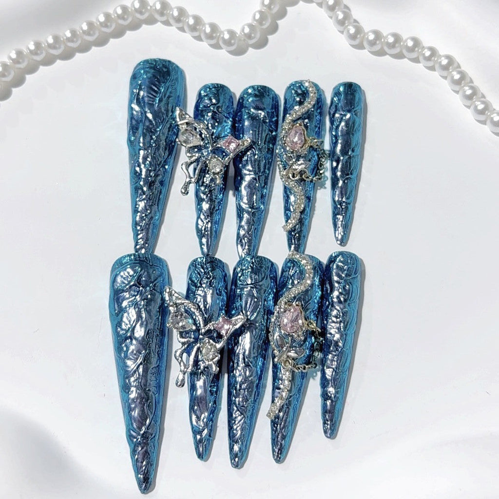 Blue Fairy by Gattina, luxury hand-crafted press-on nails
