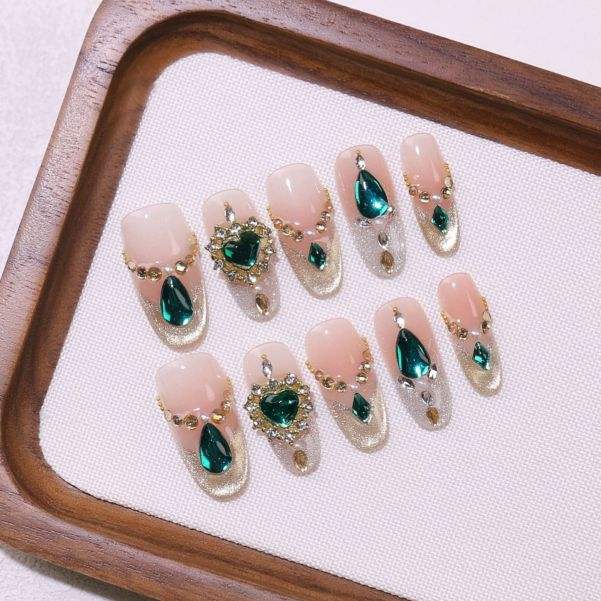 Emerald Empress by Gattina, luxury hand-crafted press-on nails