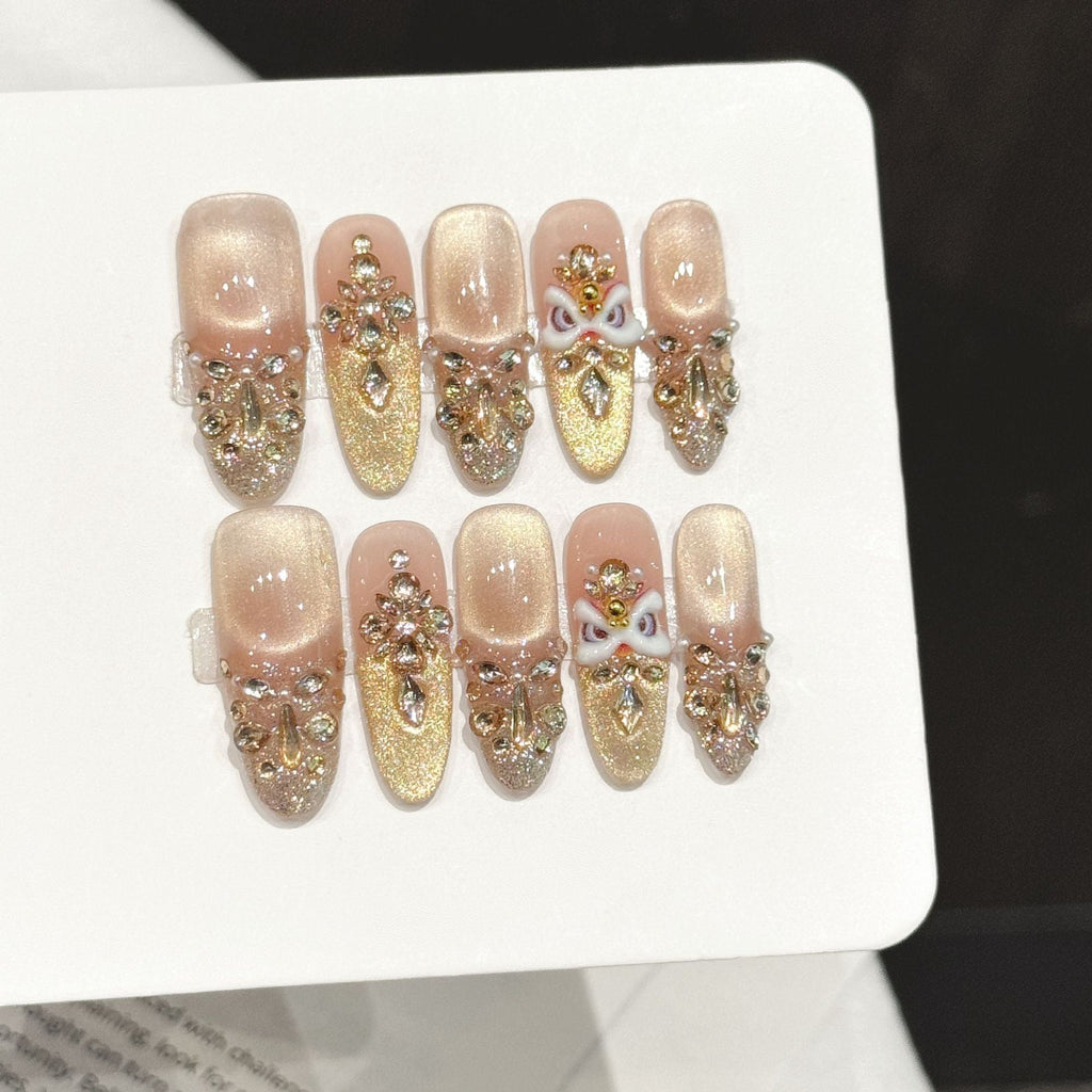 Royal Opera Collection: "Golden Phoenix Ballet" – Long Coffin Press-On Nails