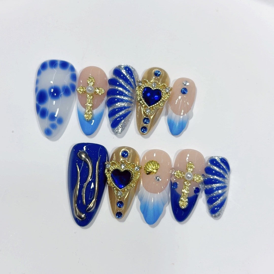 Royal Sapphire: "Ocean Crown" – Almond Press-Ons – Image 4