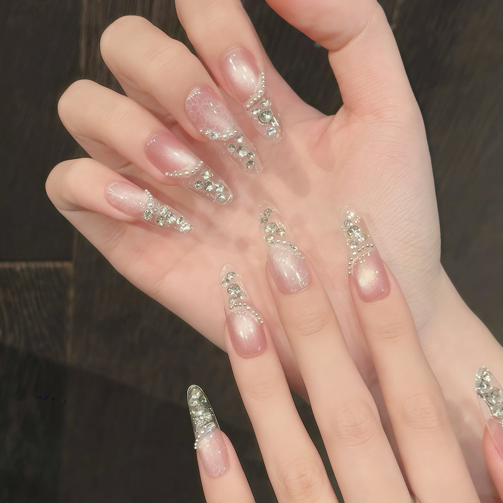 Pearl Cascade by Gattina, luxury hand-crafted press-on nails