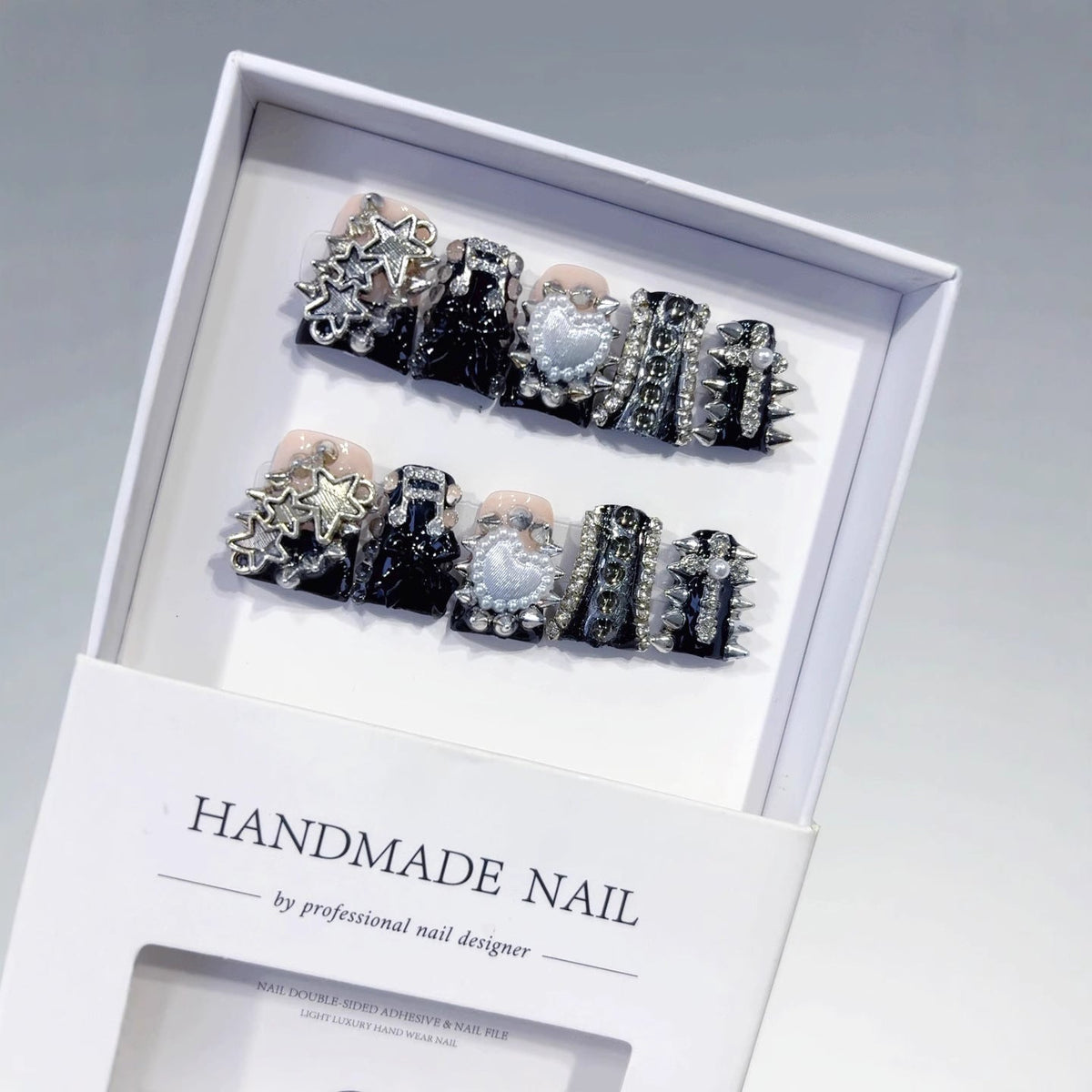 Punk Royal: "Spiked Heart" – Short Almond Handmade Press On Nails – Image 4