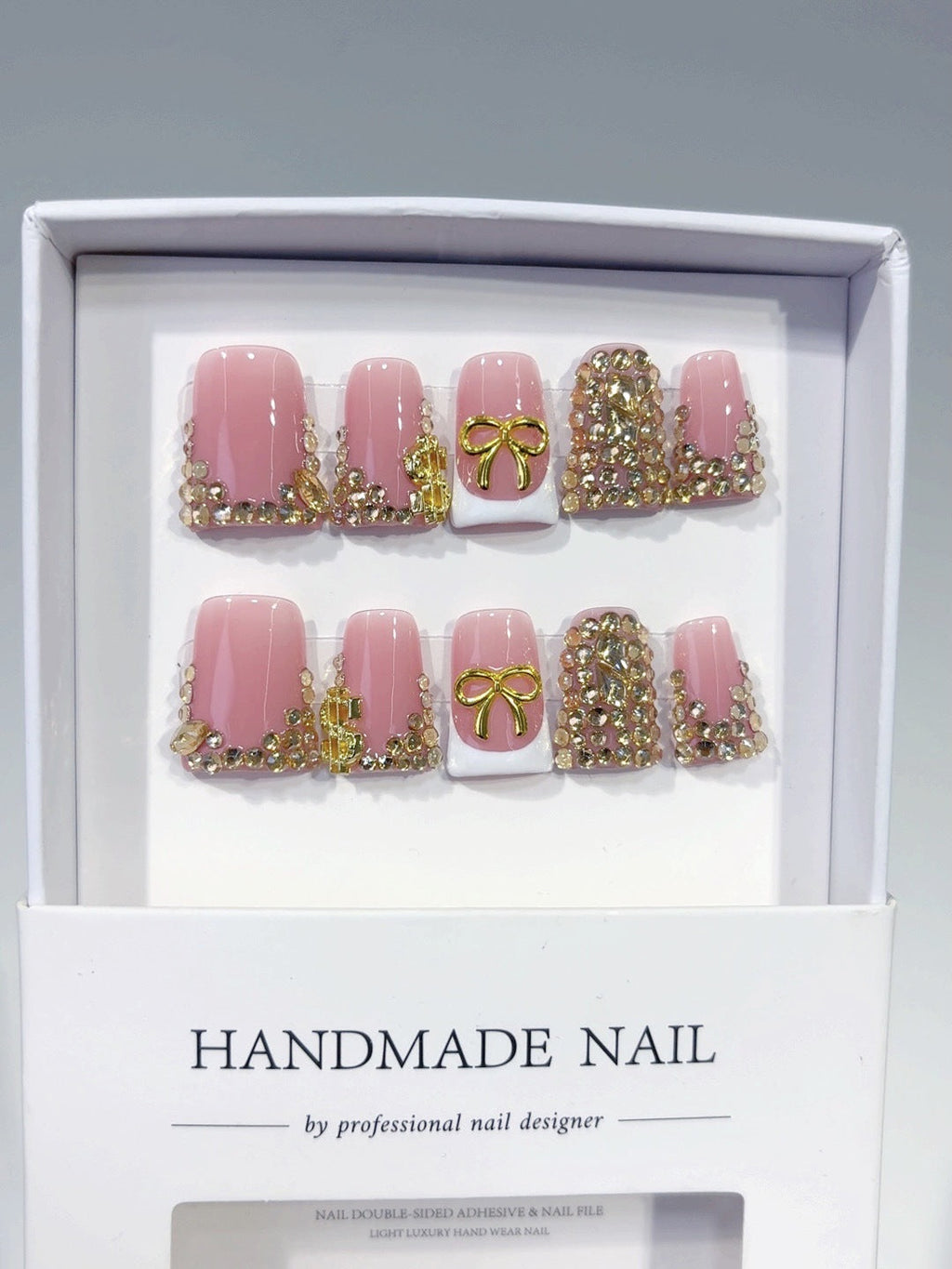 Rich Bling: "Golden Bow & Dollar" – Square Press-On Nails – Image 6