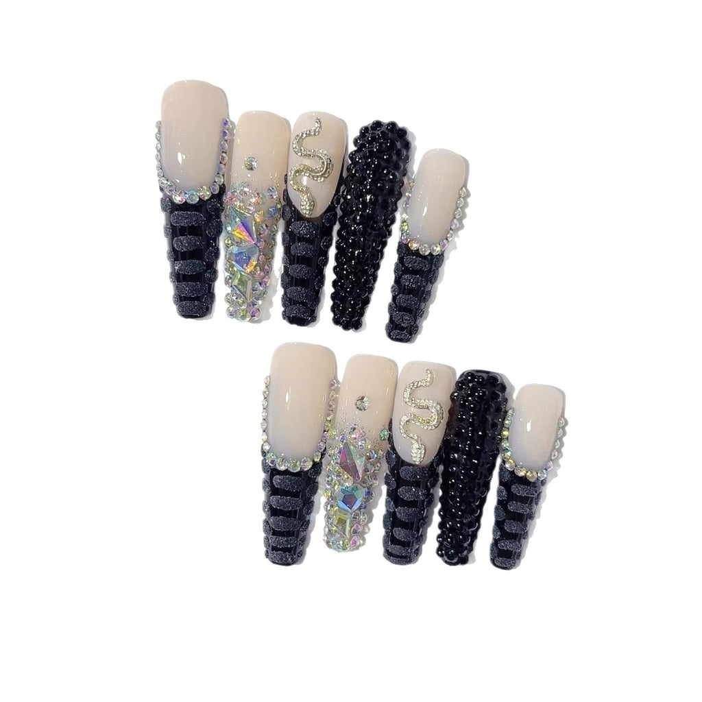 Black Mamba by Gattina, luxury hand-crafted press-on nails
