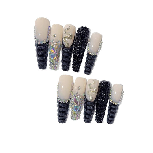 Black Mamba by Gattina, luxury hand-crafted press-on nails