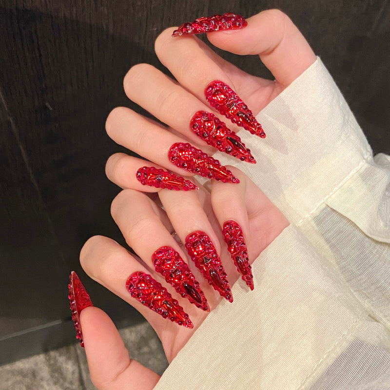 Crimson Queen by Gattina, luxury hand-crafted press-on nails