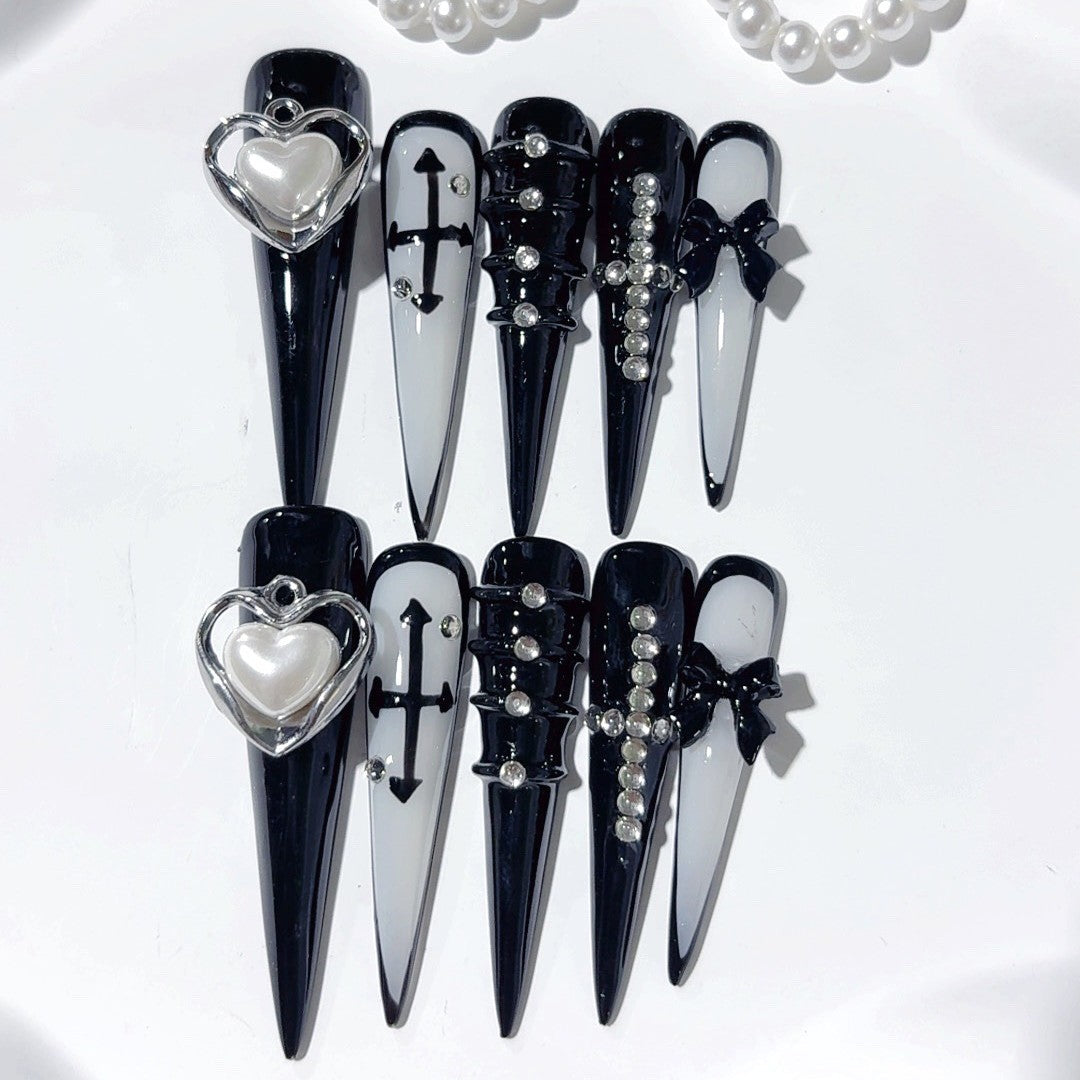 Heart & Cross by Gattina, luxury hand-crafted press-on nails