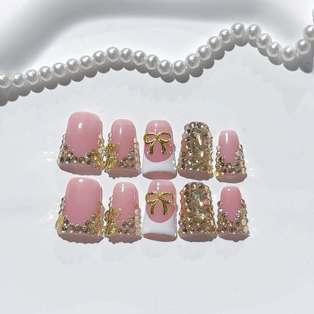Rich Bling: "Golden Bow & Dollar" – Square Press-On Nails – Image 3
