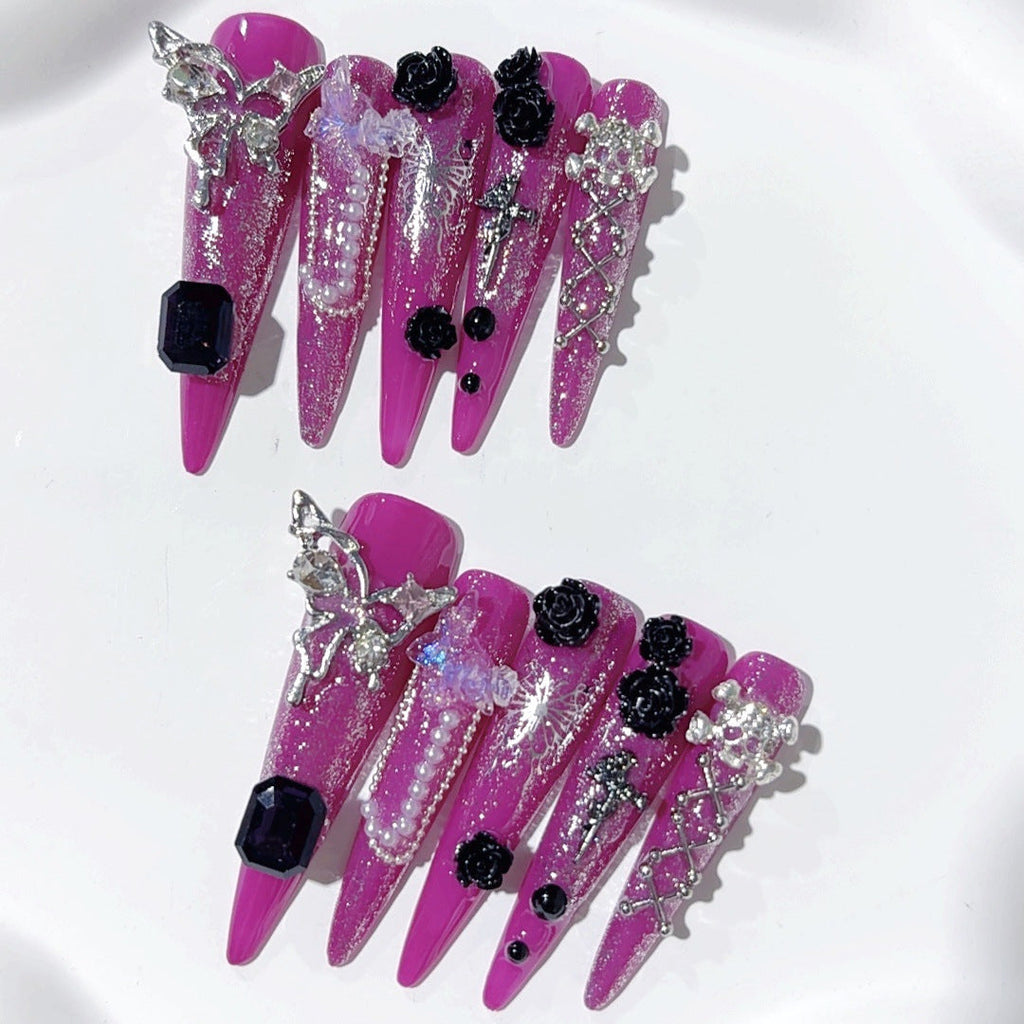 Purple Gothic Rose Crystal Statement Press On Nails