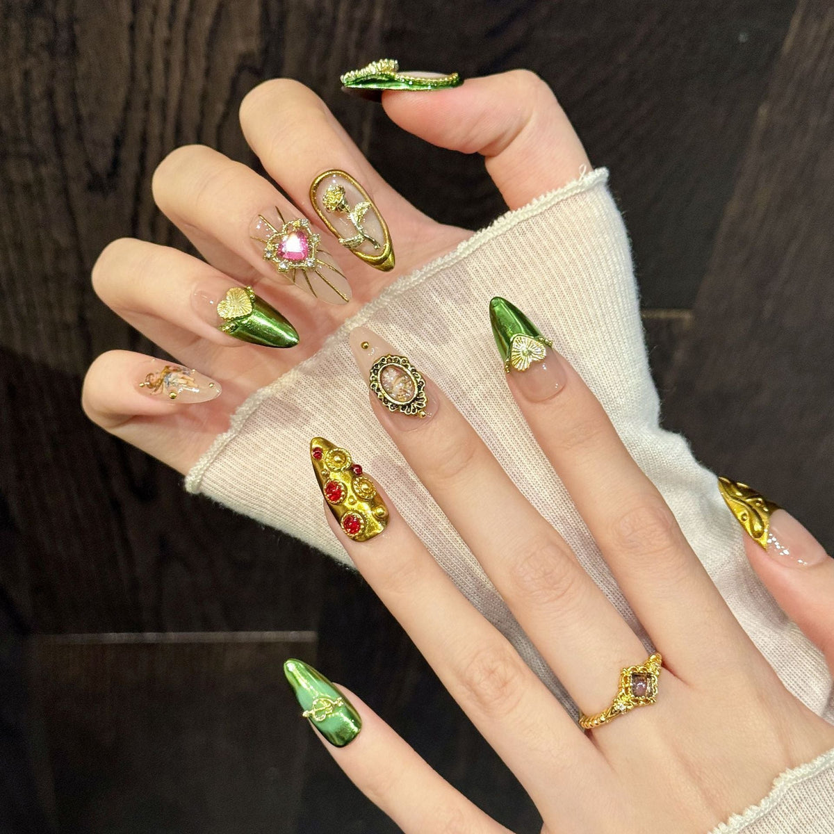 Baroque Dream by Gattina, luxury hand-crafted press-on nails