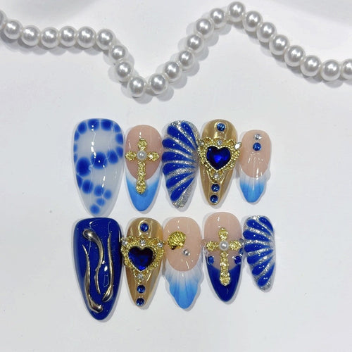 Royal Sapphire: "Ocean Crown" – Almond Press-Ons – Image 2