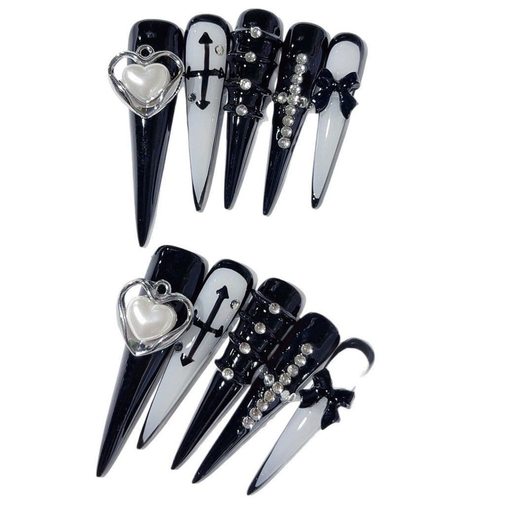 Heart & Cross by Gattina, luxury hand-crafted press-on nails