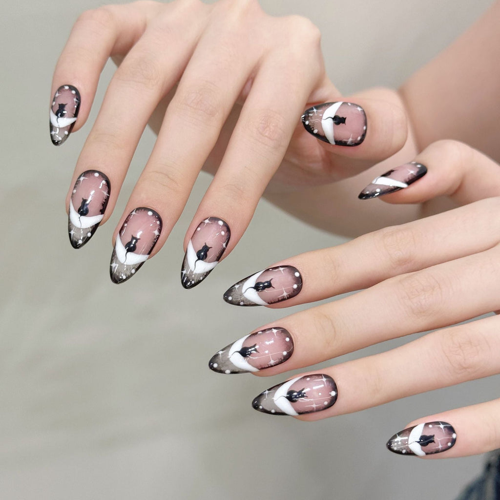 Black Cat Moonlit Chic Minimalist Press On Nails – Image 3