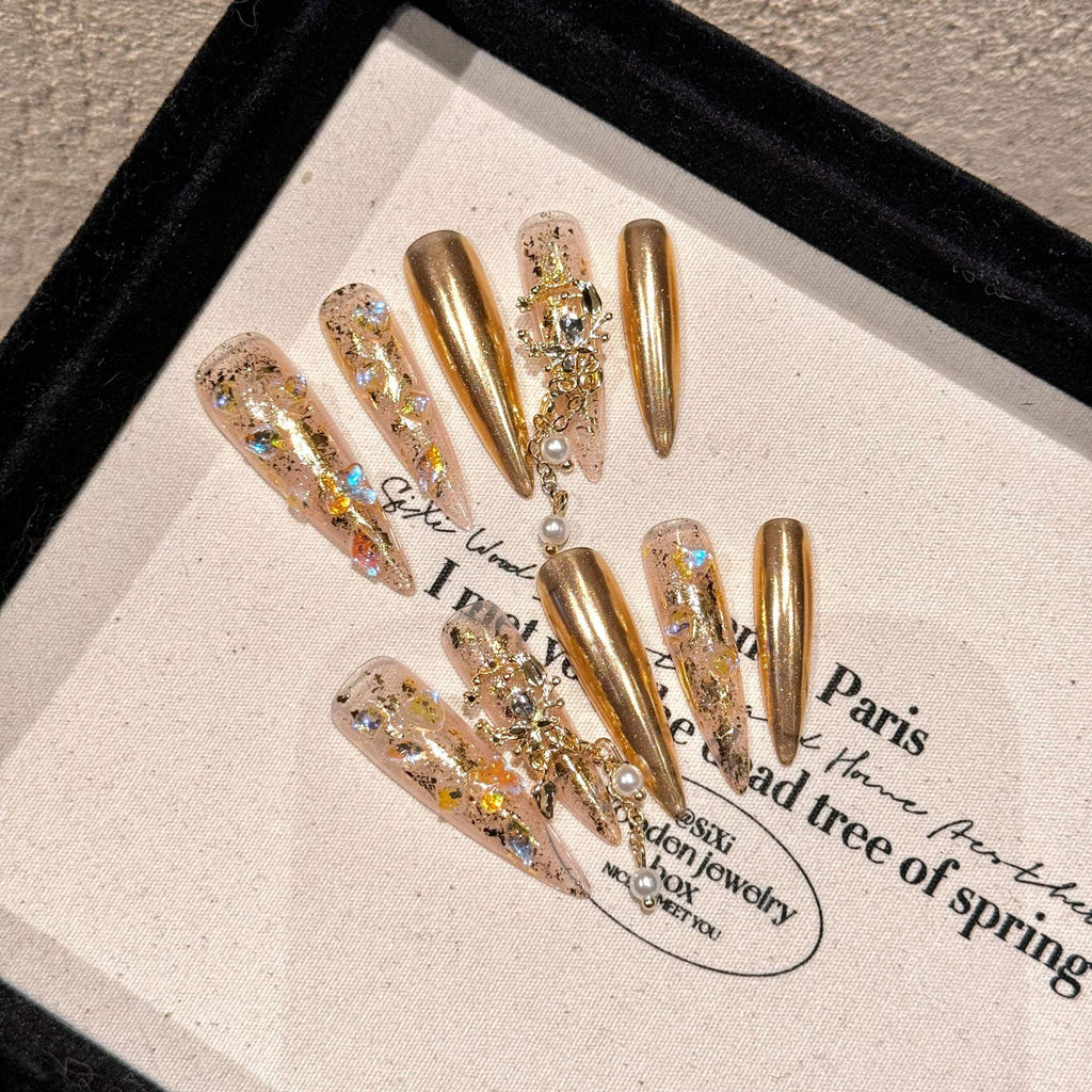 Gilded Cascade by Gattina, luxury hand-crafted press-on nails
