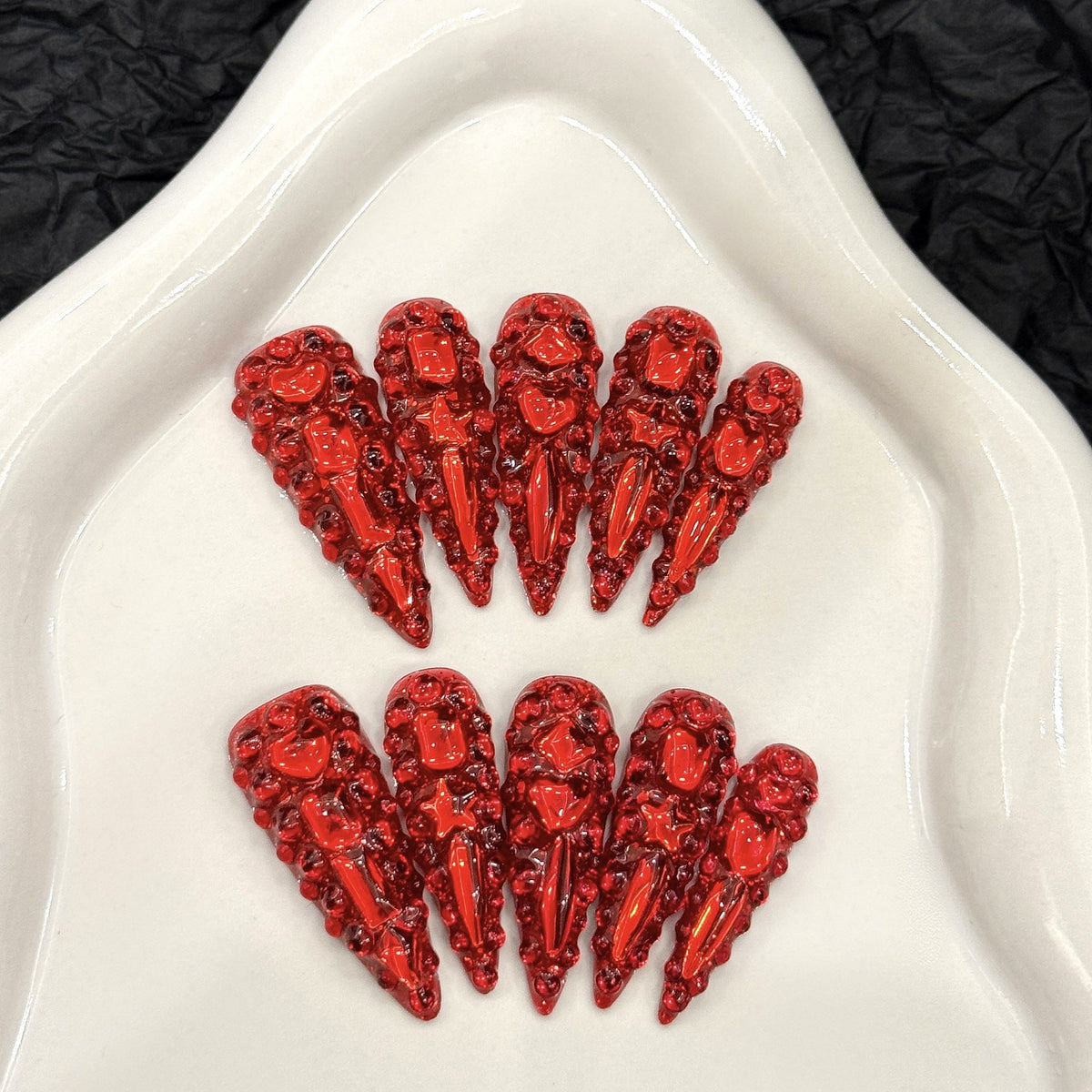 Crimson Queen by Gattina, luxury hand-crafted press-on nails