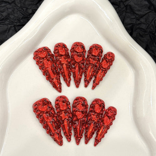 Crimson Queen by Gattina, luxury hand-crafted press-on nails