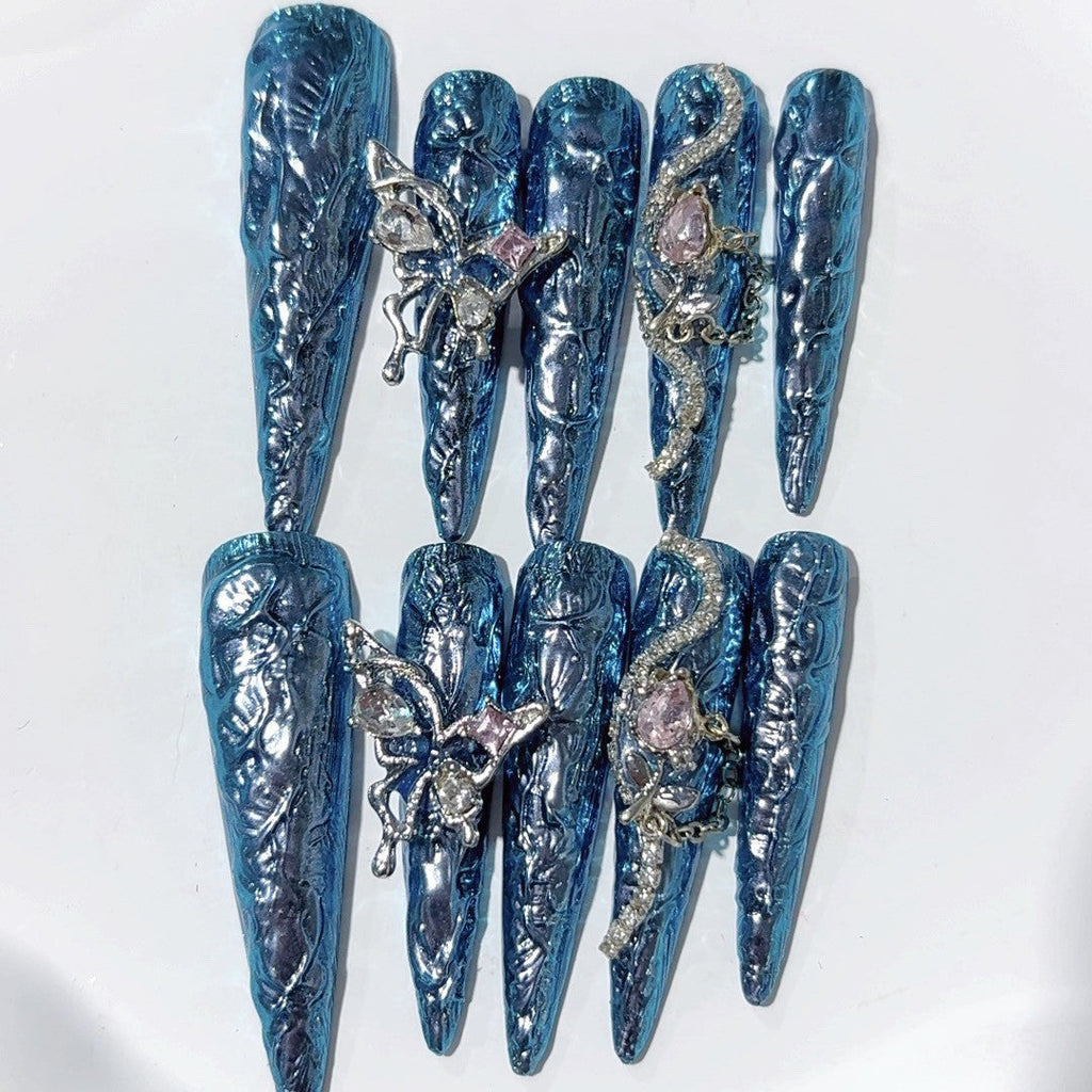 Blue Fairy by Gattina, luxury hand-crafted press-on nails