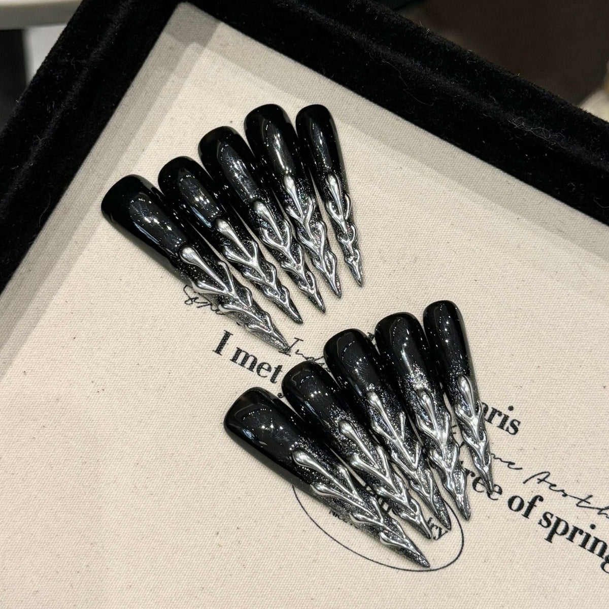 Obsidian Flame by Gattina, luxury hand-crafted press-on nails