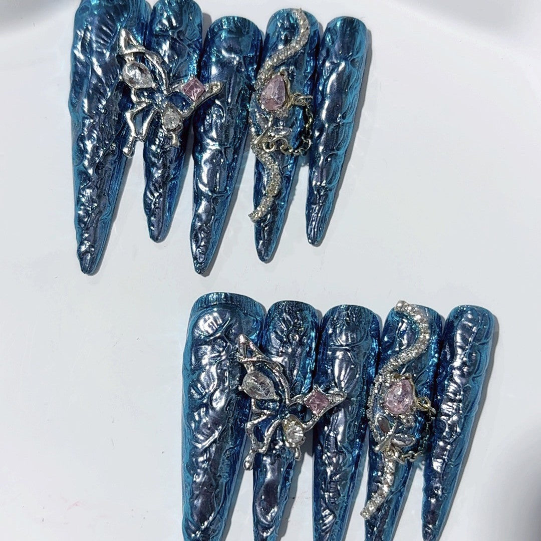 Blue Fairy by Gattina, luxury hand-crafted press-on nails
